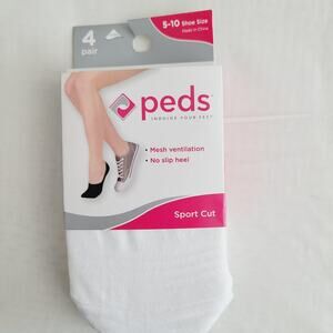 Peds Socks Womens Shoe Size 5-10 White Sport Cut Liner 4 Pair No Show Socks